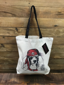 PIRATE POODLE Cotton Canvas Tote Bag w/ Contrast Handles