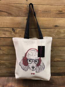HEADPHONES POODLE Cotton Canvas Tote Bag w/ Contrast Handles