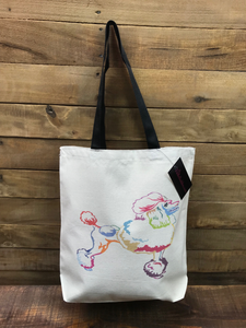 WHITE ART POODLE Cotton Canvas Tote Bag w/ Contrast Handles