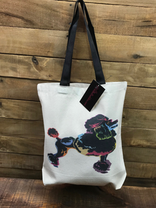 BLACK ART POODLE Cotton Canvas Tote Bag w/ Contrast Handles