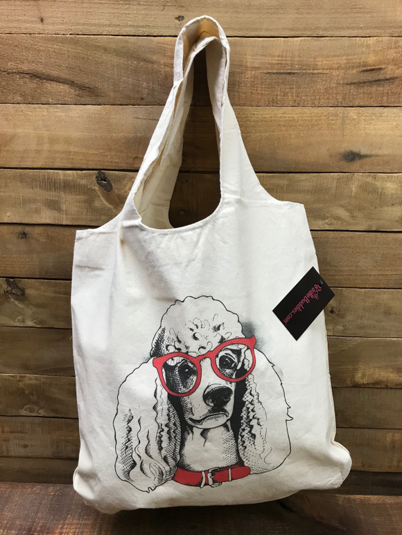 EYEGLASSES POODLE Large 100% Cotton Stow-n-Go Tote Bag