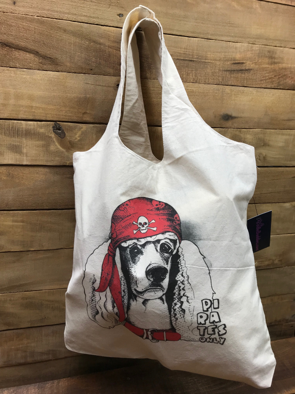 PIRATE POODLE Large 100% Cotton Stow-n-Go Tote Bag
