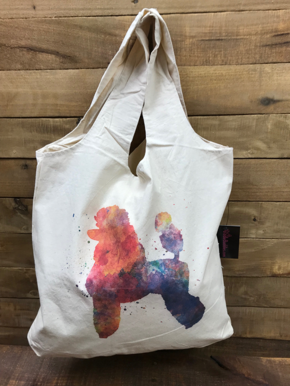 WATERCOLOR POODLE  Large 100% Cotton Stow-n-Go Tote Bag