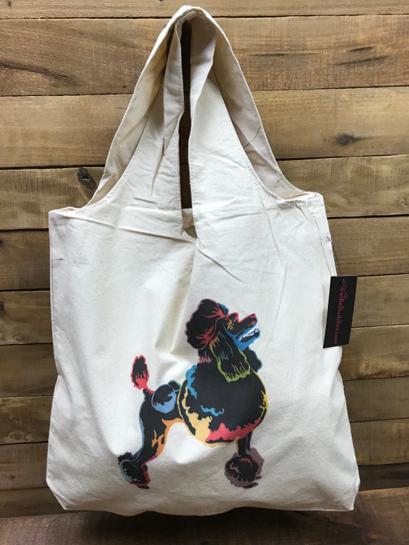 BLACK ART POODLE  Large 100% Cotton Stow-n-Go Tote Bag