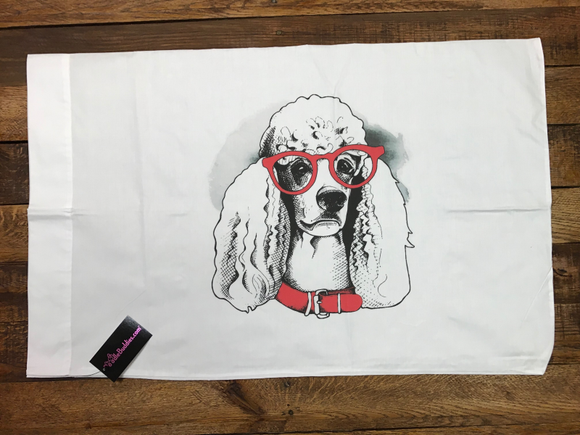EYEGLASSES POODLE PILLOW CASE 100% COTTON