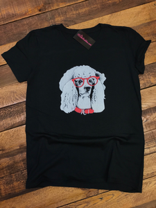 EYEGLASSES POODLE T-SHIRT - BLACK