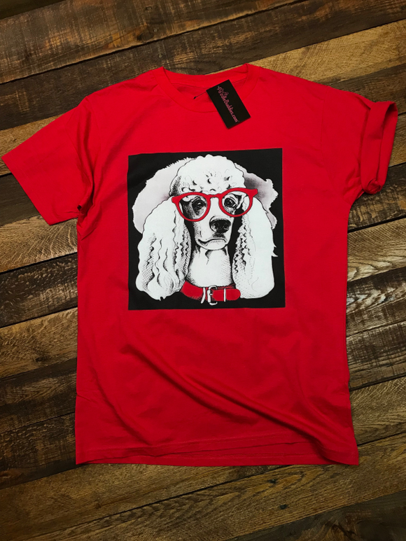 EYEGLASSES POODLE T-SHIRT - RED