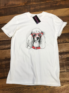 EYEGLASSES POODLE T-SHIRT - WHITE