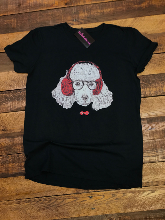 HEADPHONES POODLE T-SHIRT - BLACK