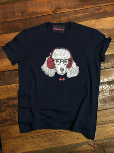 HEADPHONES POODLE T-SHIRT - NAVY BLUE