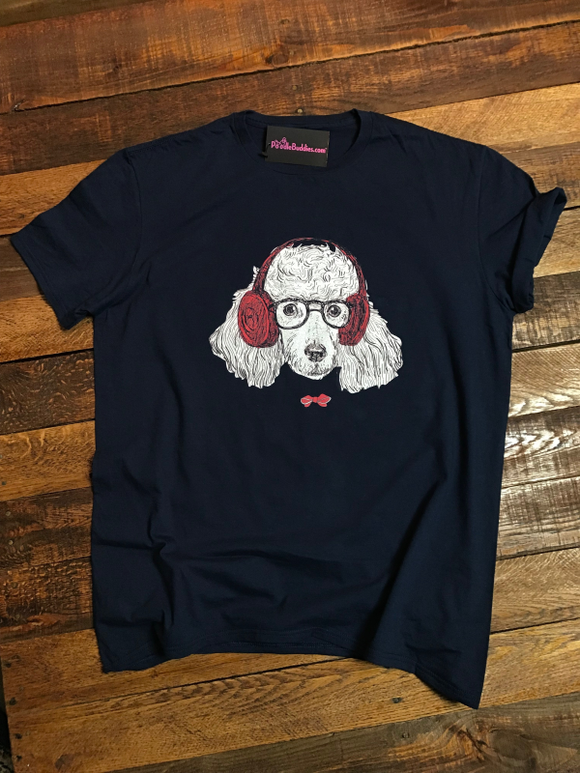 HEADPHONES POODLE T-SHIRT - NAVY BLUE