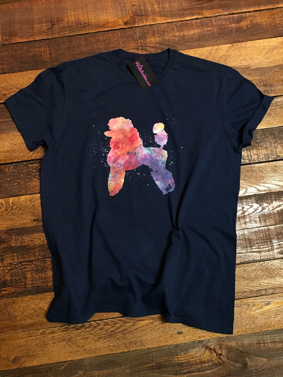 WATERCOLOR POODLE T-SHIRT - NAVY BLUE