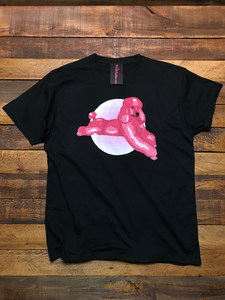 PINK RELAXING POODLE T-SHIRT - BLACK
