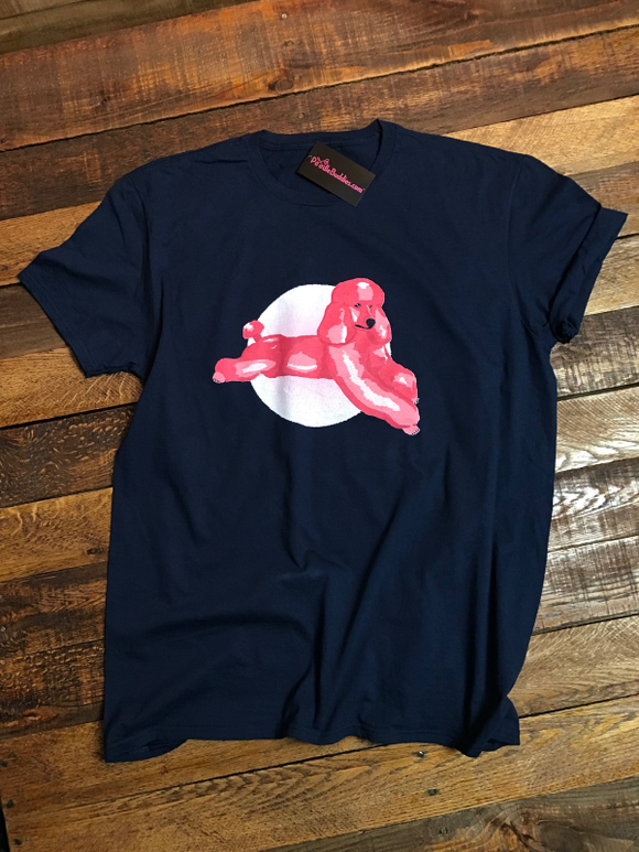 PINK RELAXING POODLE T-SHIRT - NAVY BLUE