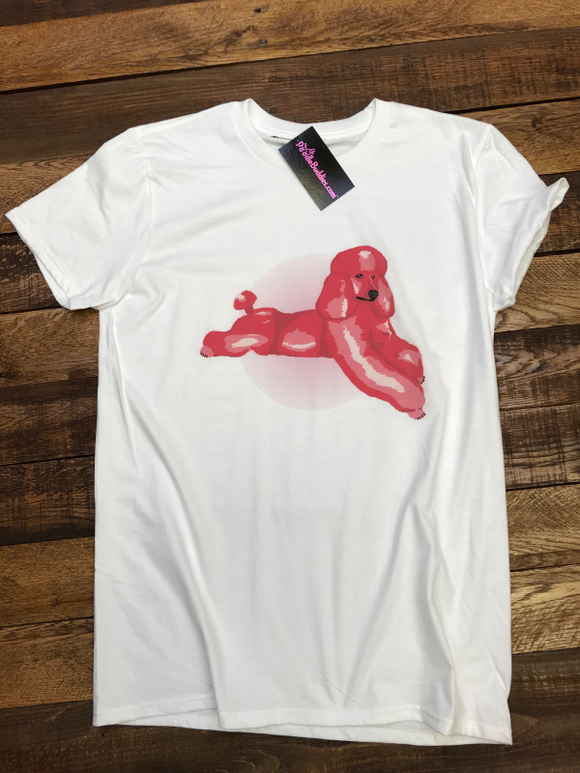 PINK RELAXING POODLE T-SHIRT - WHITE