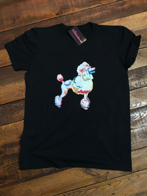 WHITE ART POODLE T-SHIRT - BLACK