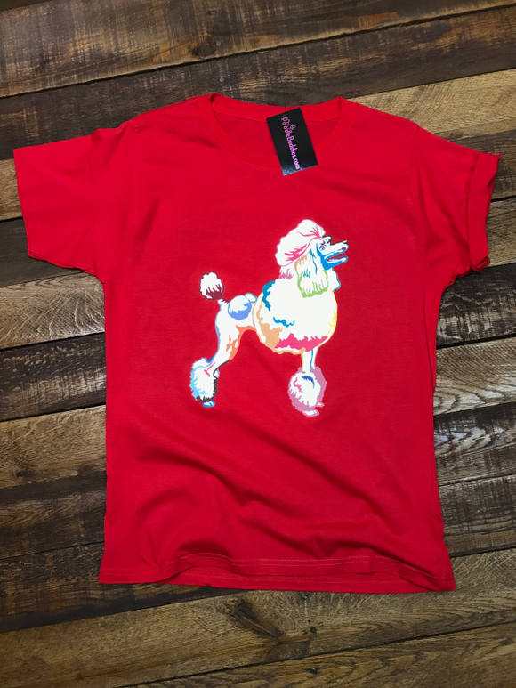 WHITE ART POODLE T-SHIRT - RED