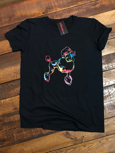 BLACK ART POODLE T-SHIRT - BLACK