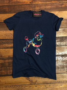 BLACK ART POODLE T-SHIRT - NAVY BLUE