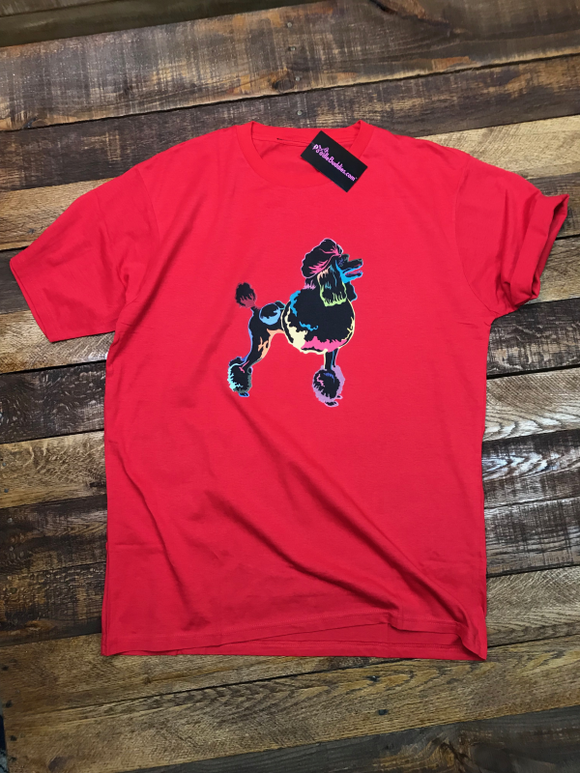 BLACK ART POODLE T-SHIRT - RED