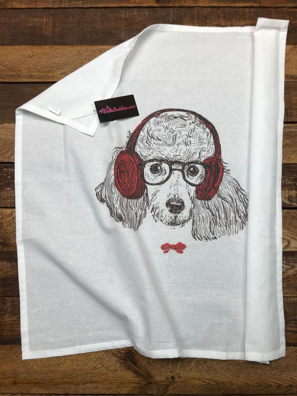 HEADPHONES POODLE FLOUR SACK TOWEL 100% COTTON