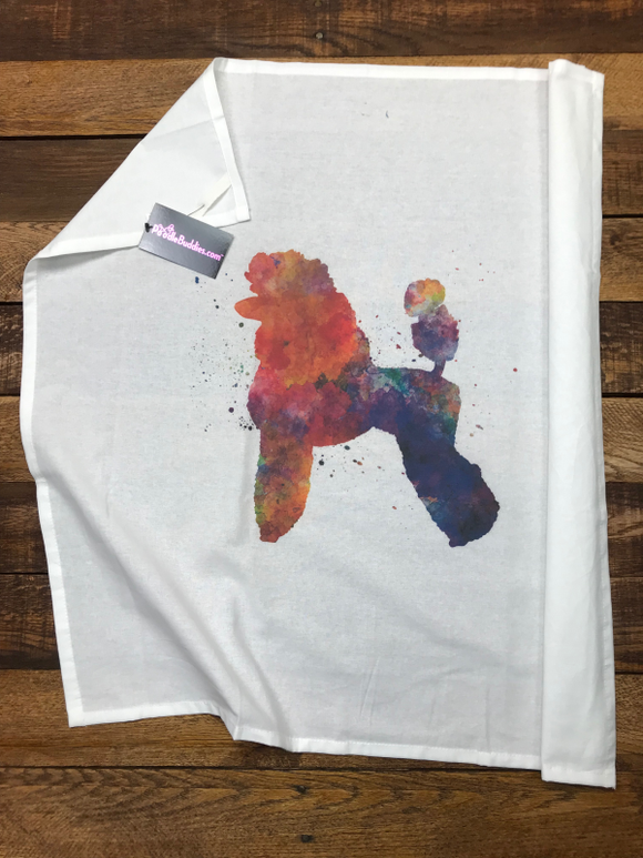 WATERCOLOR POODLE FLOUR SACK TOWEL 100% COTTON