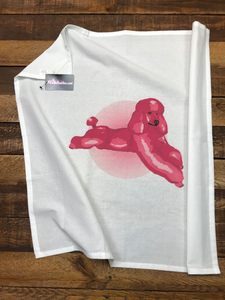 PINK RELAXING POODLE FLOUR SACK TOWEL 100% COTTON